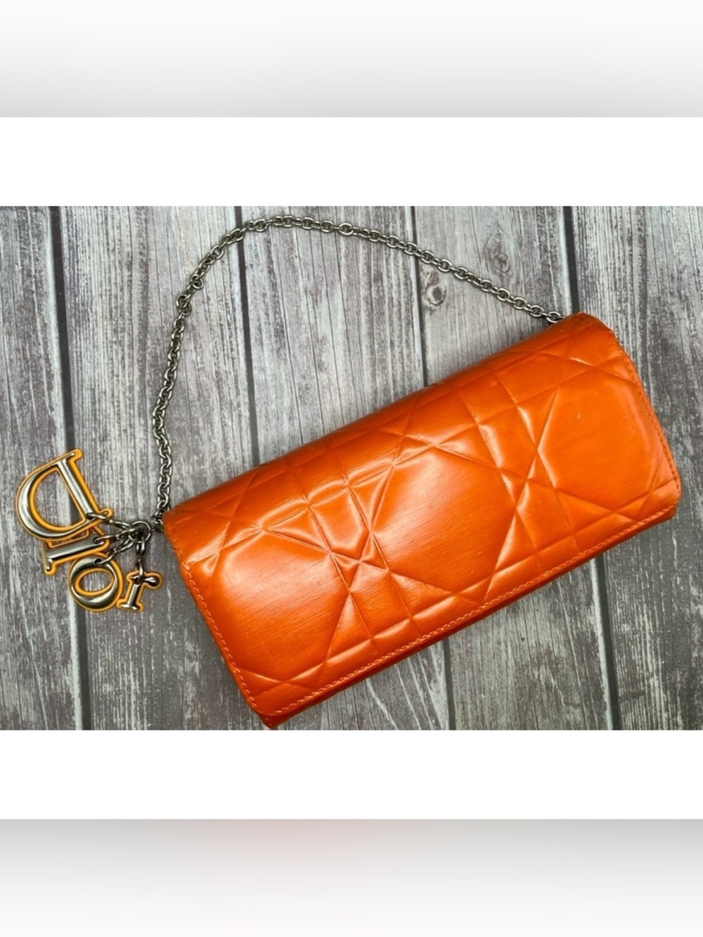 CHRISTIAN DIOR Cannage Rendezvous Wallet on Chain (WOC) with Logo Charm Orange